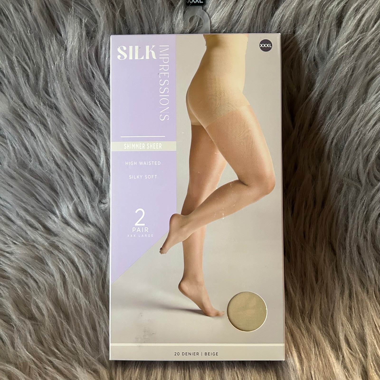 Silk Impressions Sheer Shimmer Tights Womens Size Xxxl/3x Beige High Waist Silky